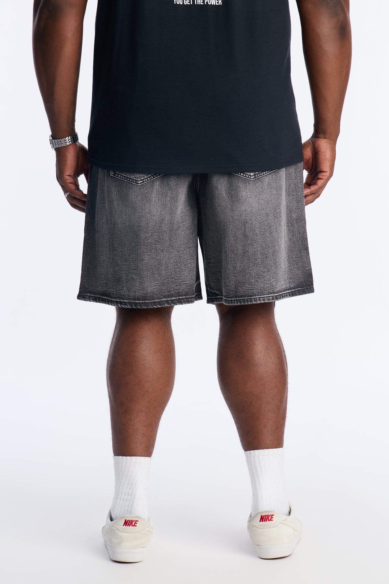 Relaxed Wish You Could Distressed Denim Shorts - Black Wash