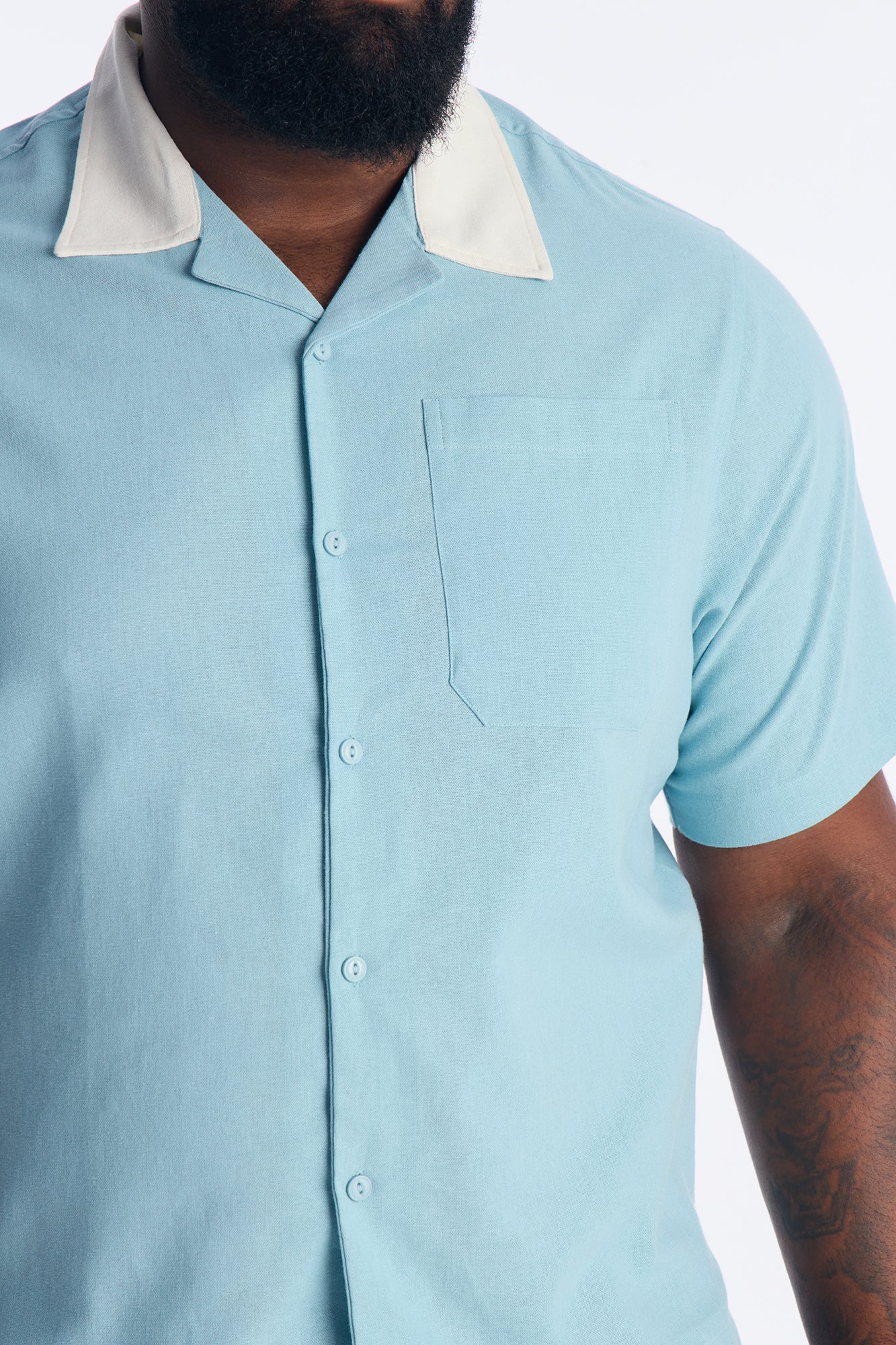Panel Trim Button Up Shirt - Blue