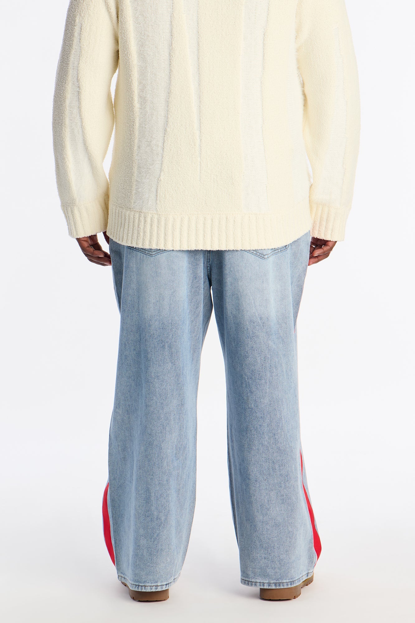 Baggy Wide Leg Tuxedo Stripe Jean - Light Blue Wash