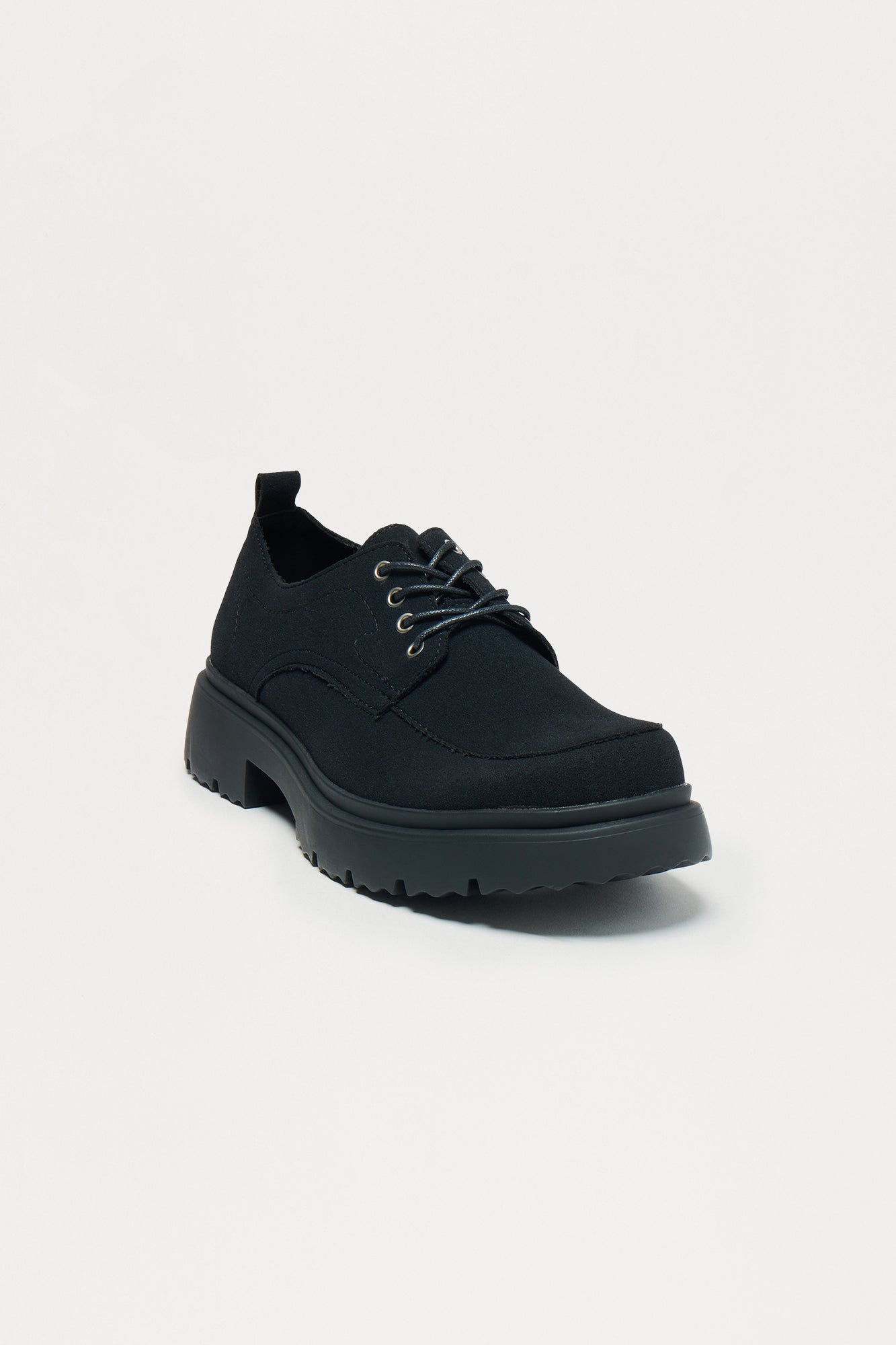 Textured Chunky Lace Up Shoes - Black