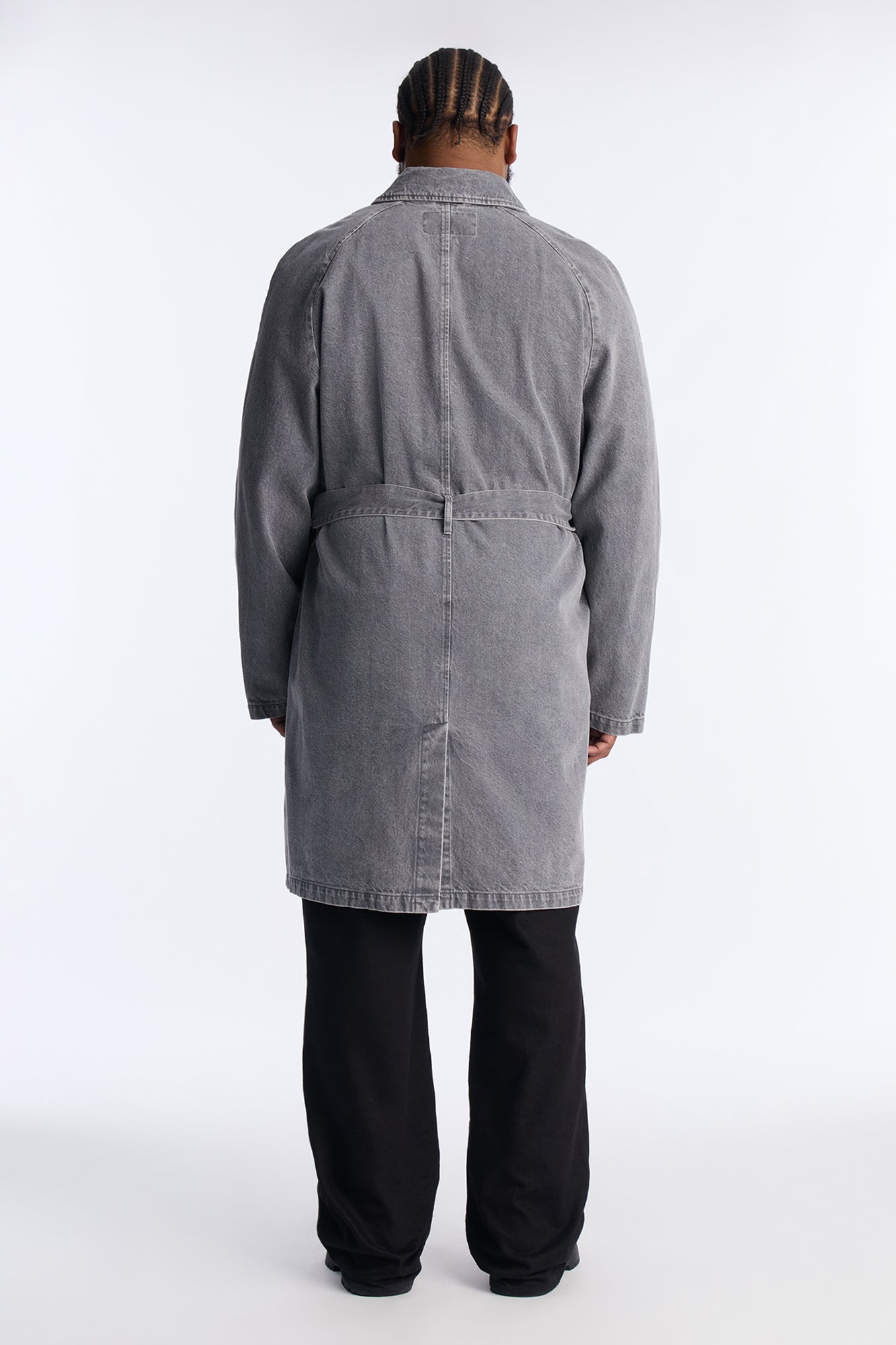 Finesse Double Breasted Denim Trench Coat - Grey