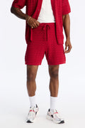 Waterfall Texture Open Knit Shorts - Burgundy