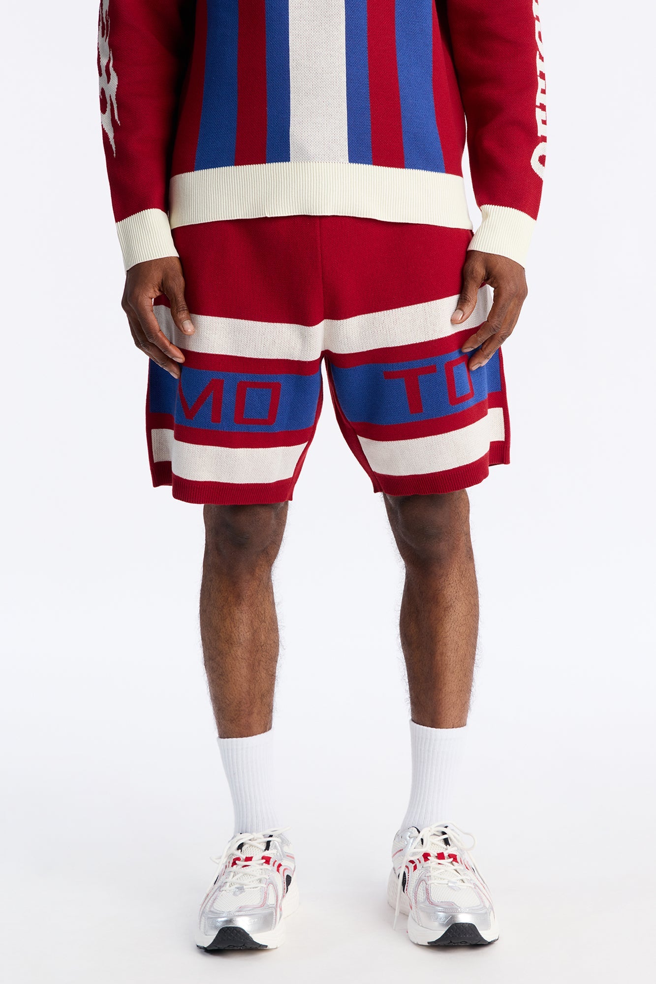 Retro Moto Stripe Sweater Short - Red