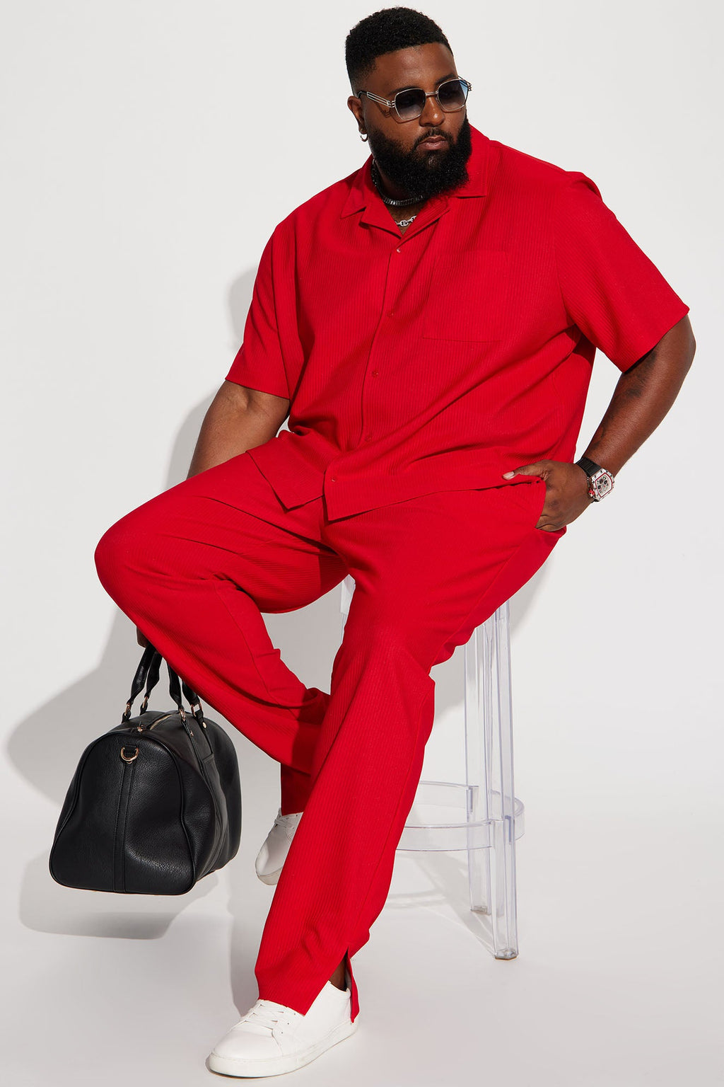 Show Up Slim Slit Pants - Red