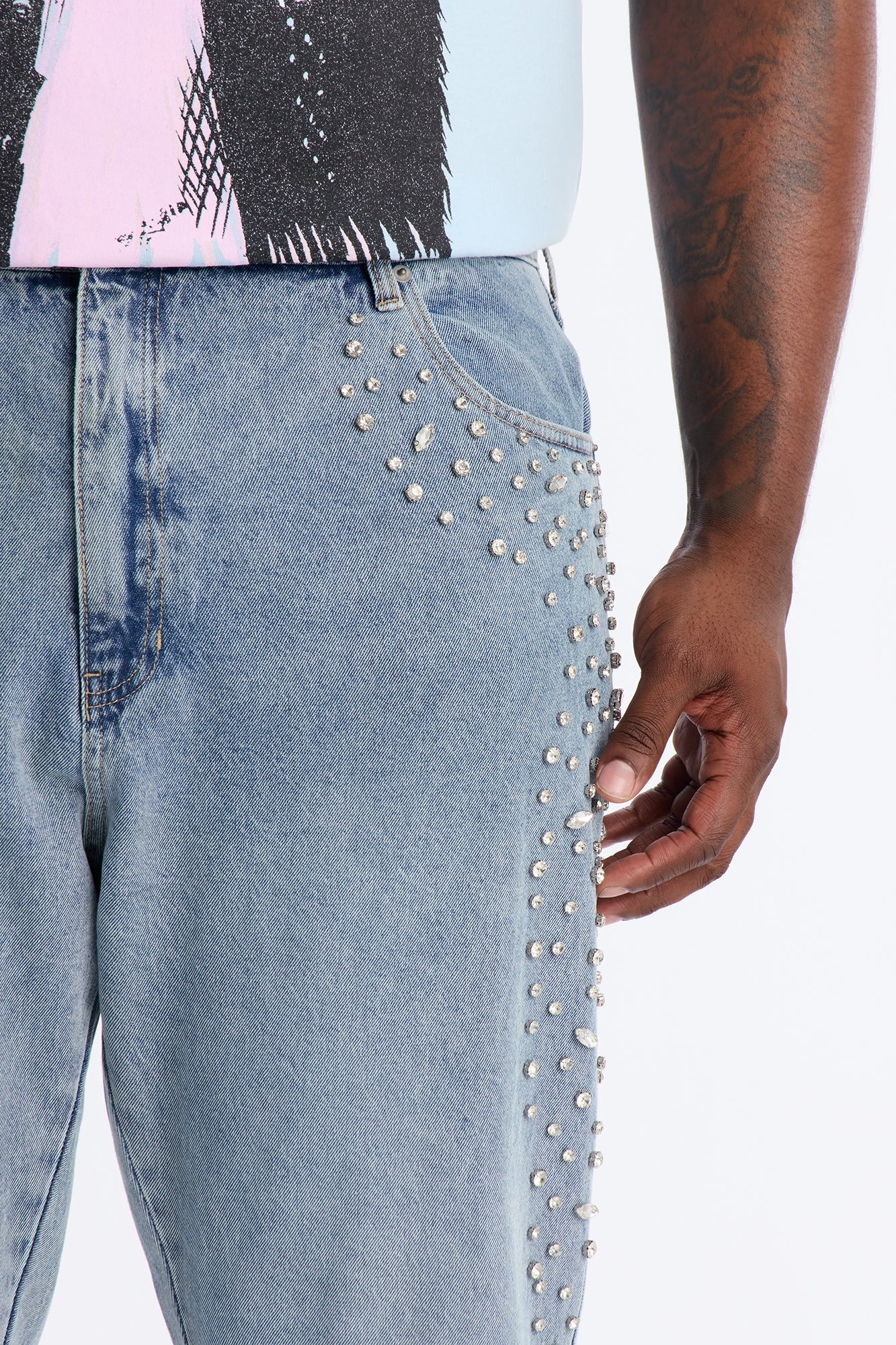 Stacked Slim Flare Another Level Jeweled Jean - Medium Blue Wash