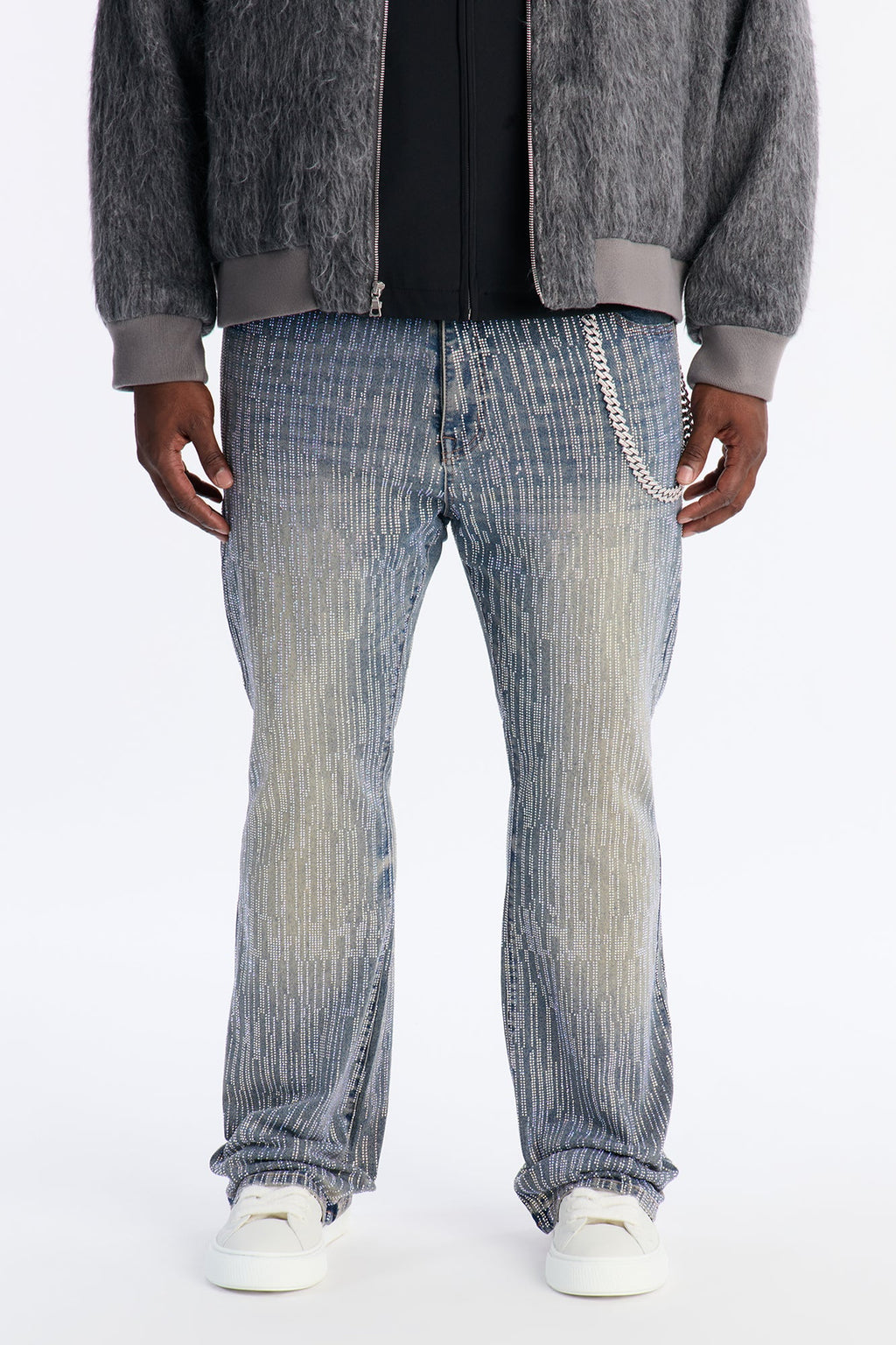 Stacked Skinny Flare Prizm Jeweled Jean - Vintage Blue Wash