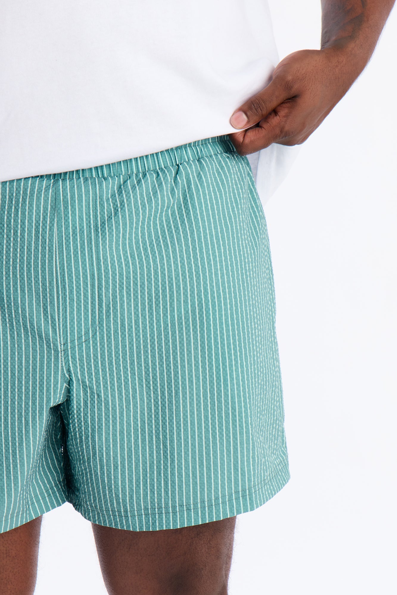 Striped Relaxin' Seersucker Swim Trunk 6″ - Green