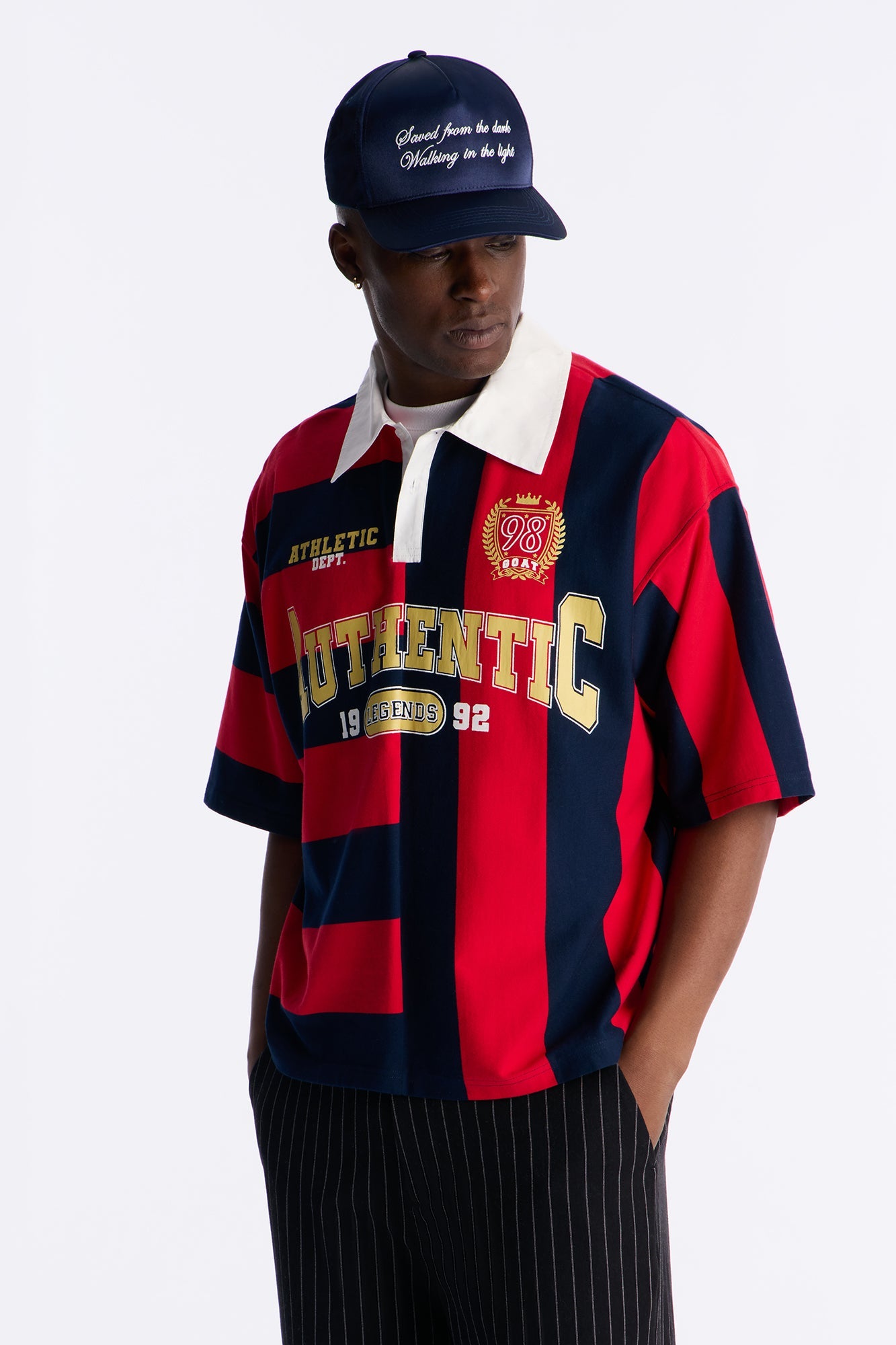 Auth Short Sleeve Rugby Stripes Polo - Navy/Red