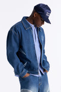Cropped Crescent Denim Work Jacket - Medium Blue Wash