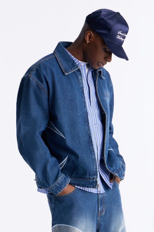 Cropped Crescent Denim Work Jacket - Medium Blue Wash