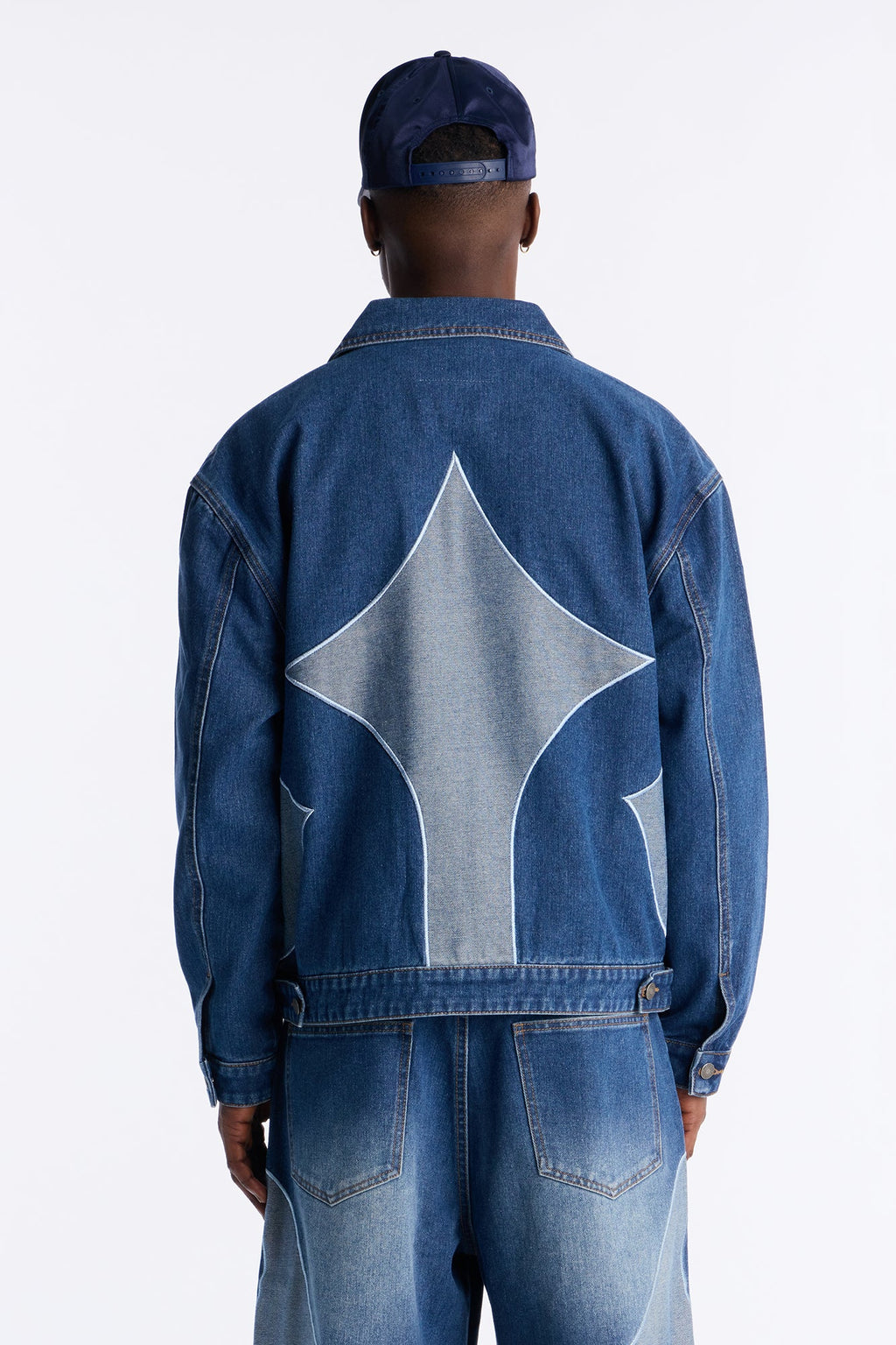 Cropped Crescent Denim Work Jacket - Medium Blue Wash