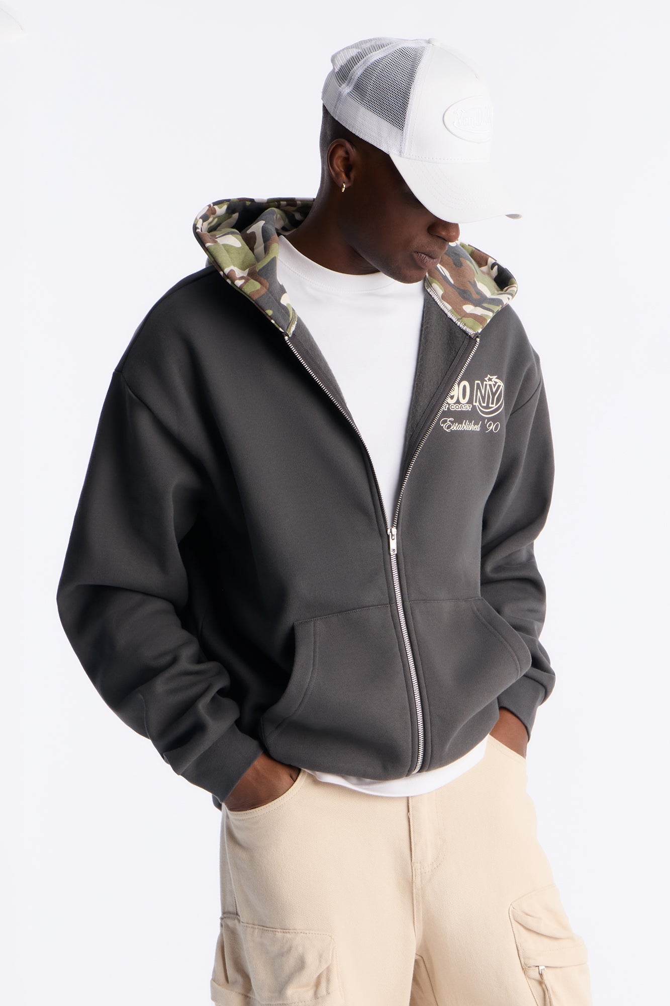 New York East Camo Zip Hoodie - Charcoal/combo