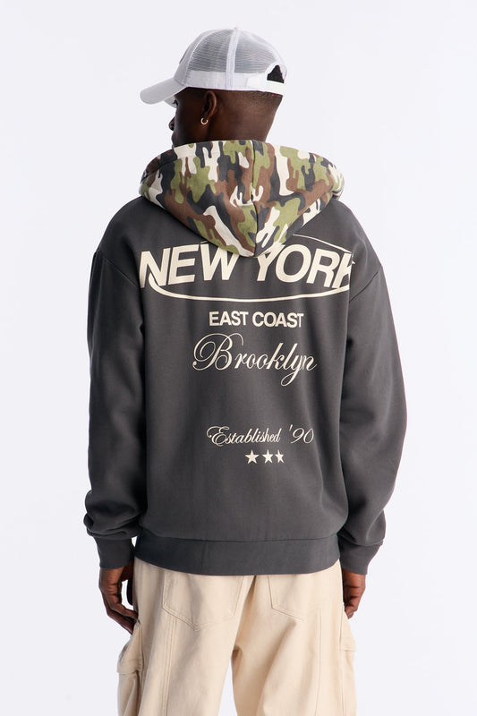 New York East Camo Zip Hoodie - Charcoal/combo
