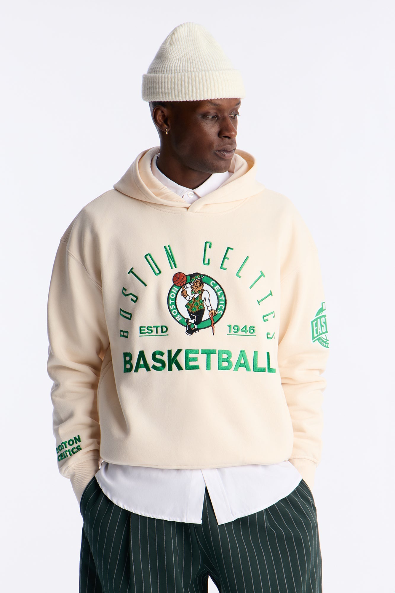 Celtics Embroidered Oversized Hoodie - Cream