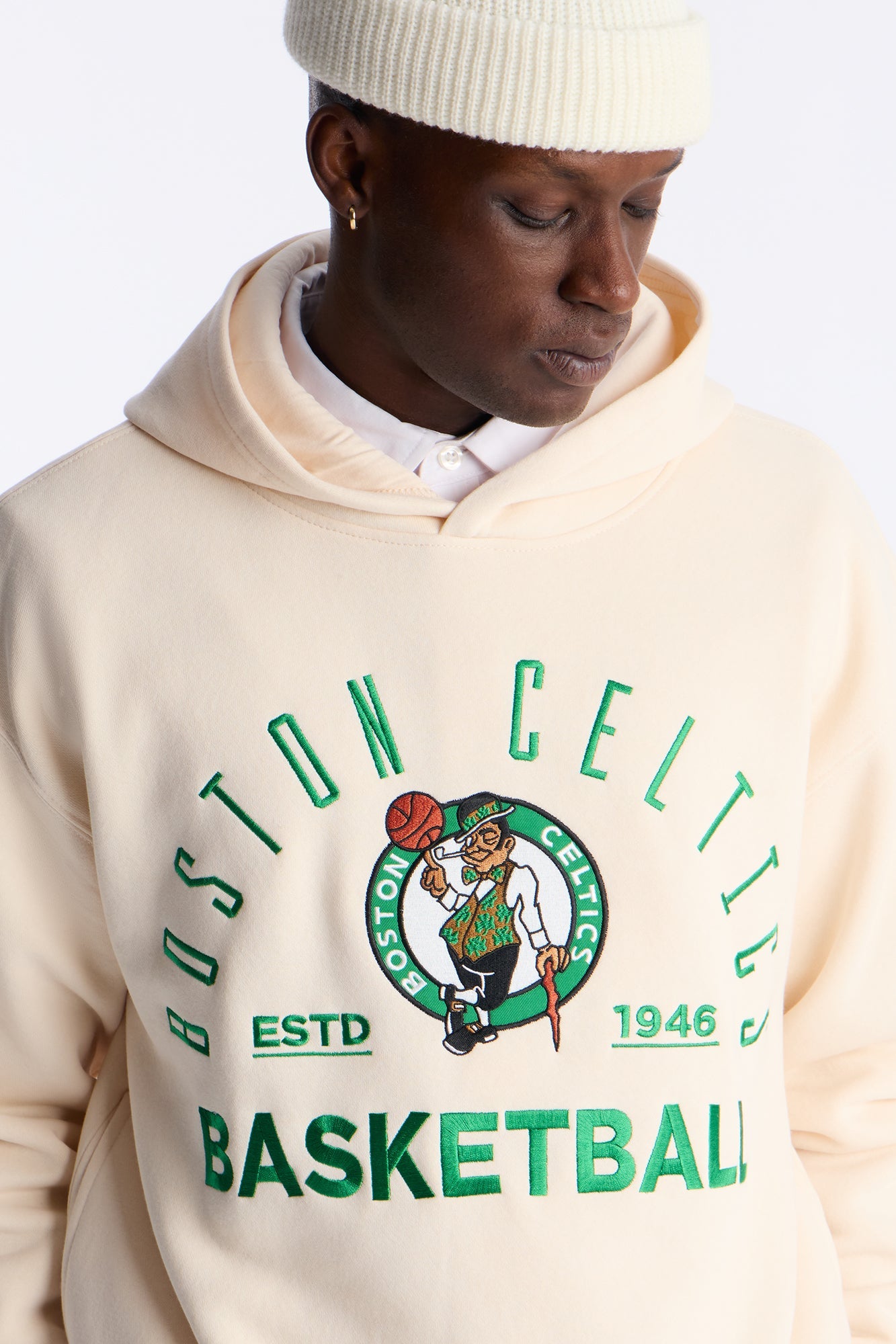Celtics Embroidered Oversized Hoodie - Cream