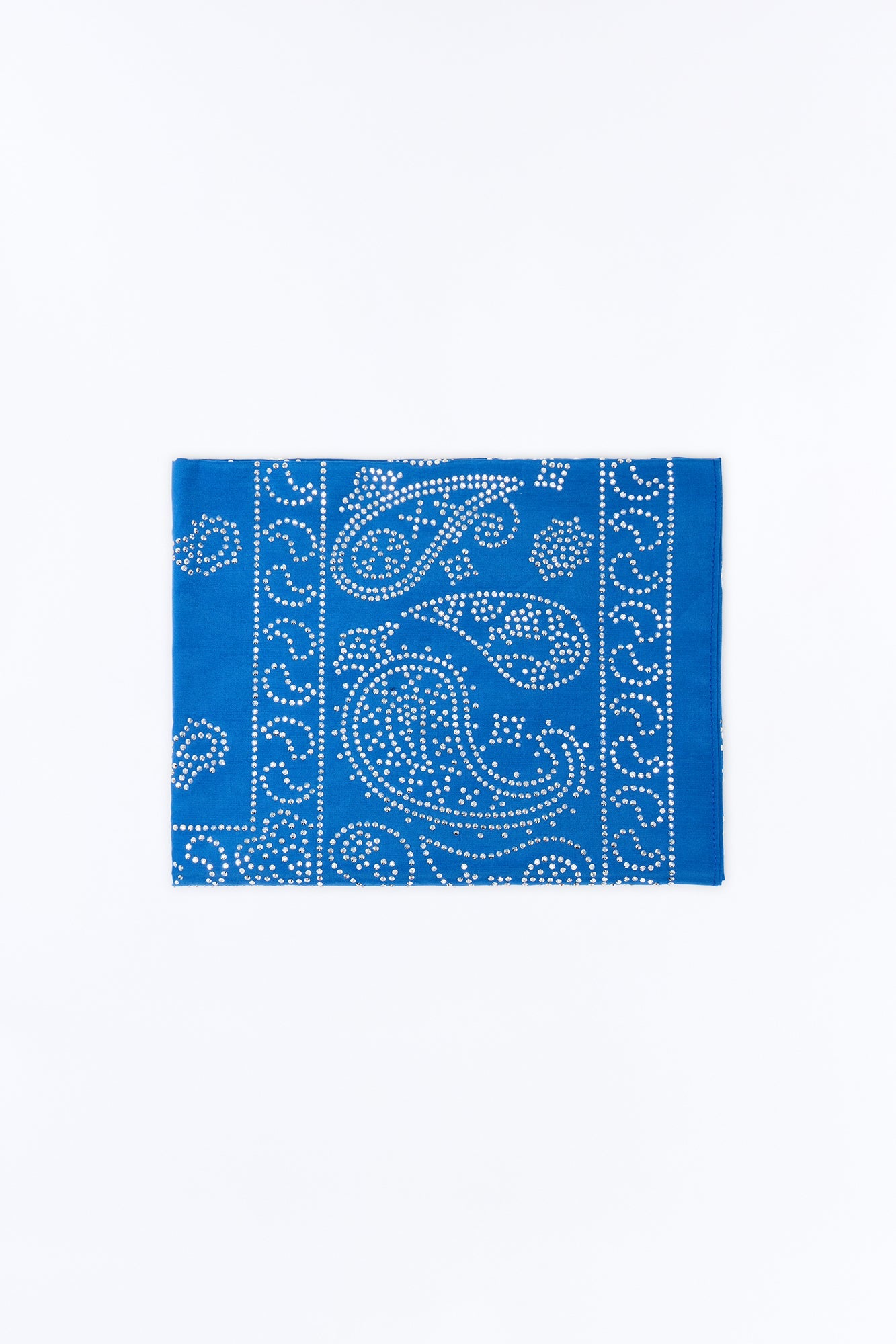 Rhinestone Embellished Paisley Bandana - Blue