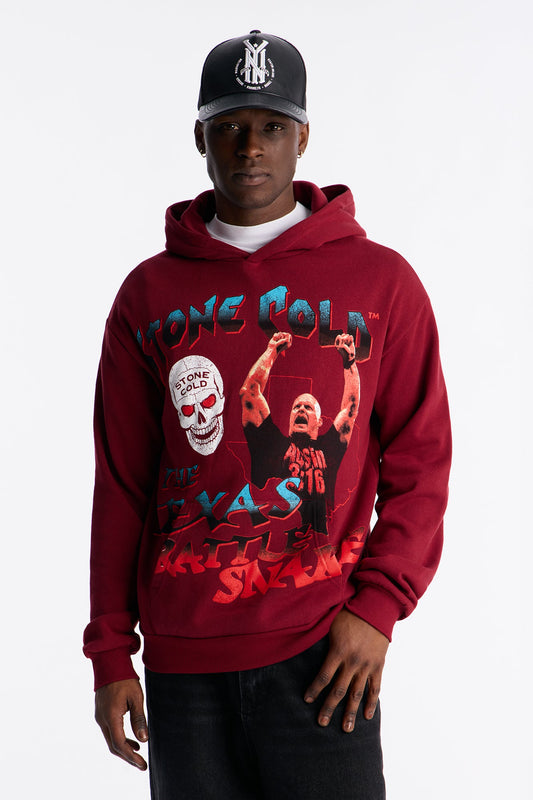 WWE Cold Stone Steve Austin Texas Rattle Snake Hoodie - Burgundy