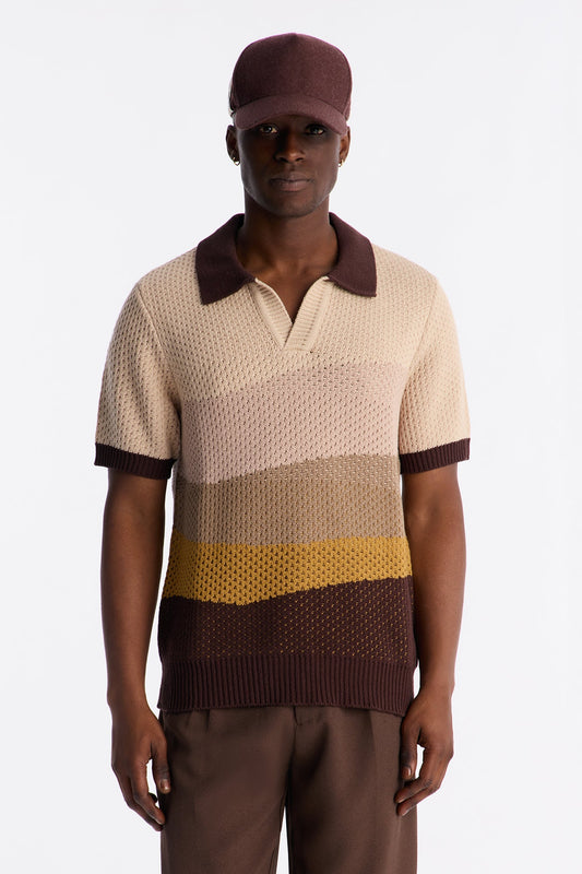 Grove Knitted Johnny Collar Shirt - Brown
