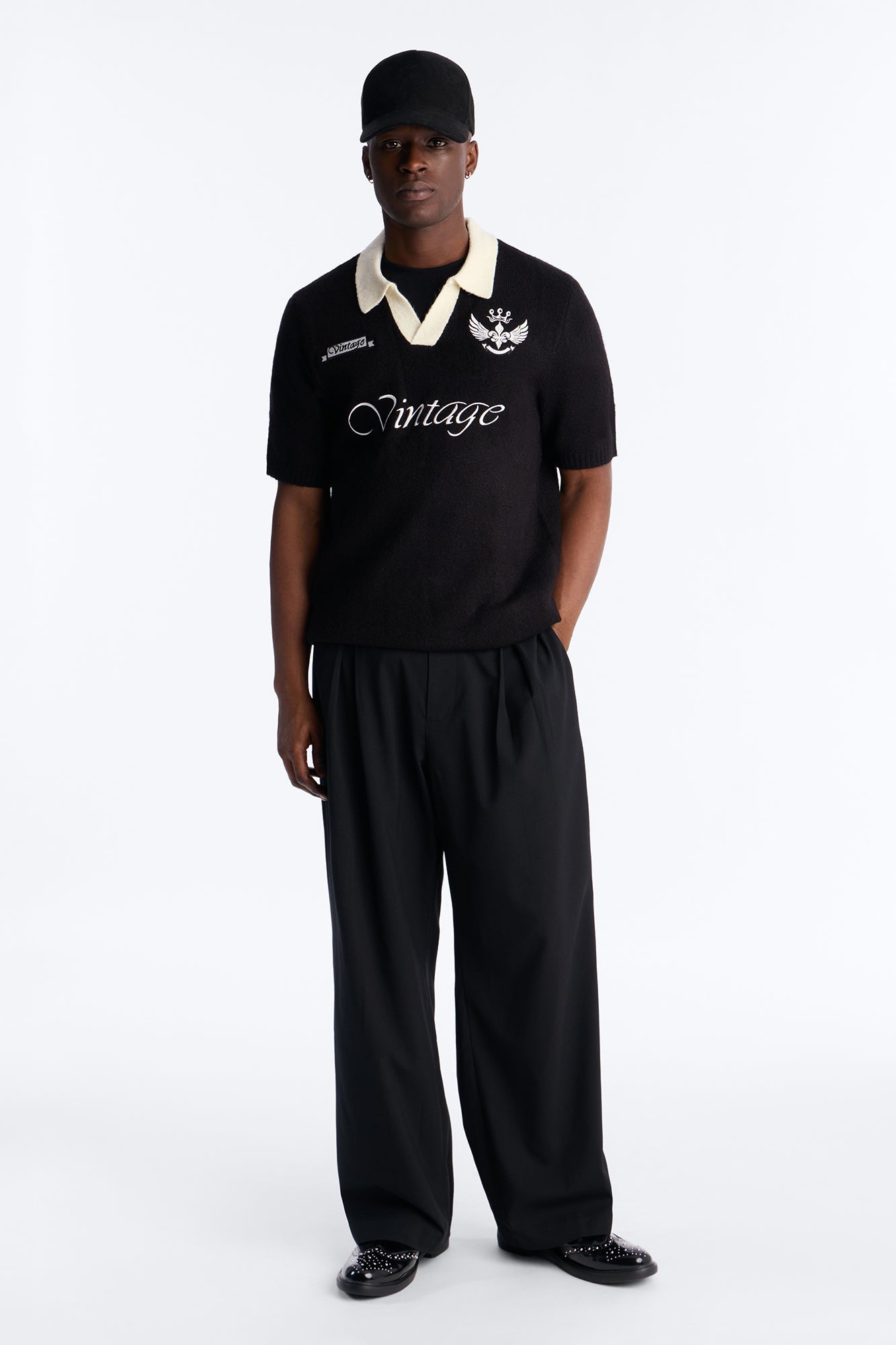 Cambridge Sweater Johnny Collar Polo - Black