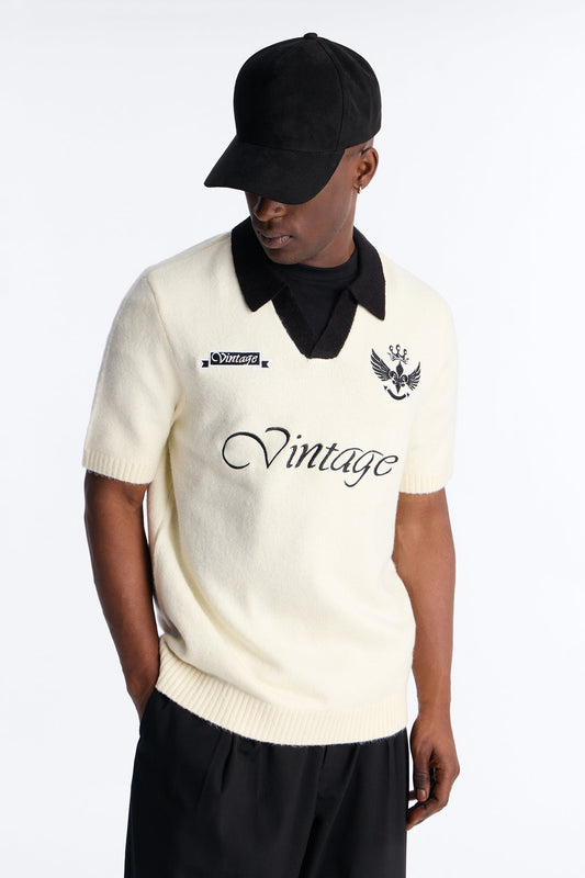 Cambridge Sweater Johnny Collar Polo - Cream