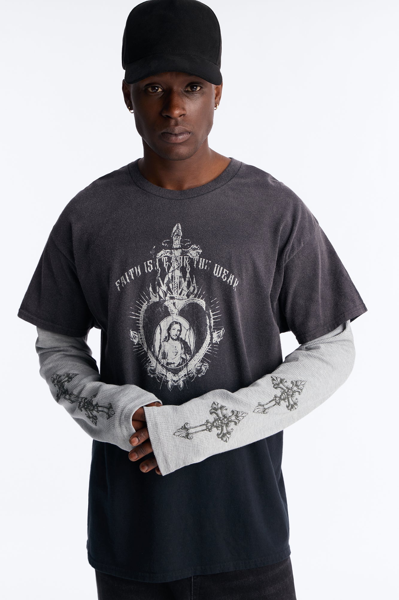 Cross My Heart 2fer Long Sleeve Tee - Black