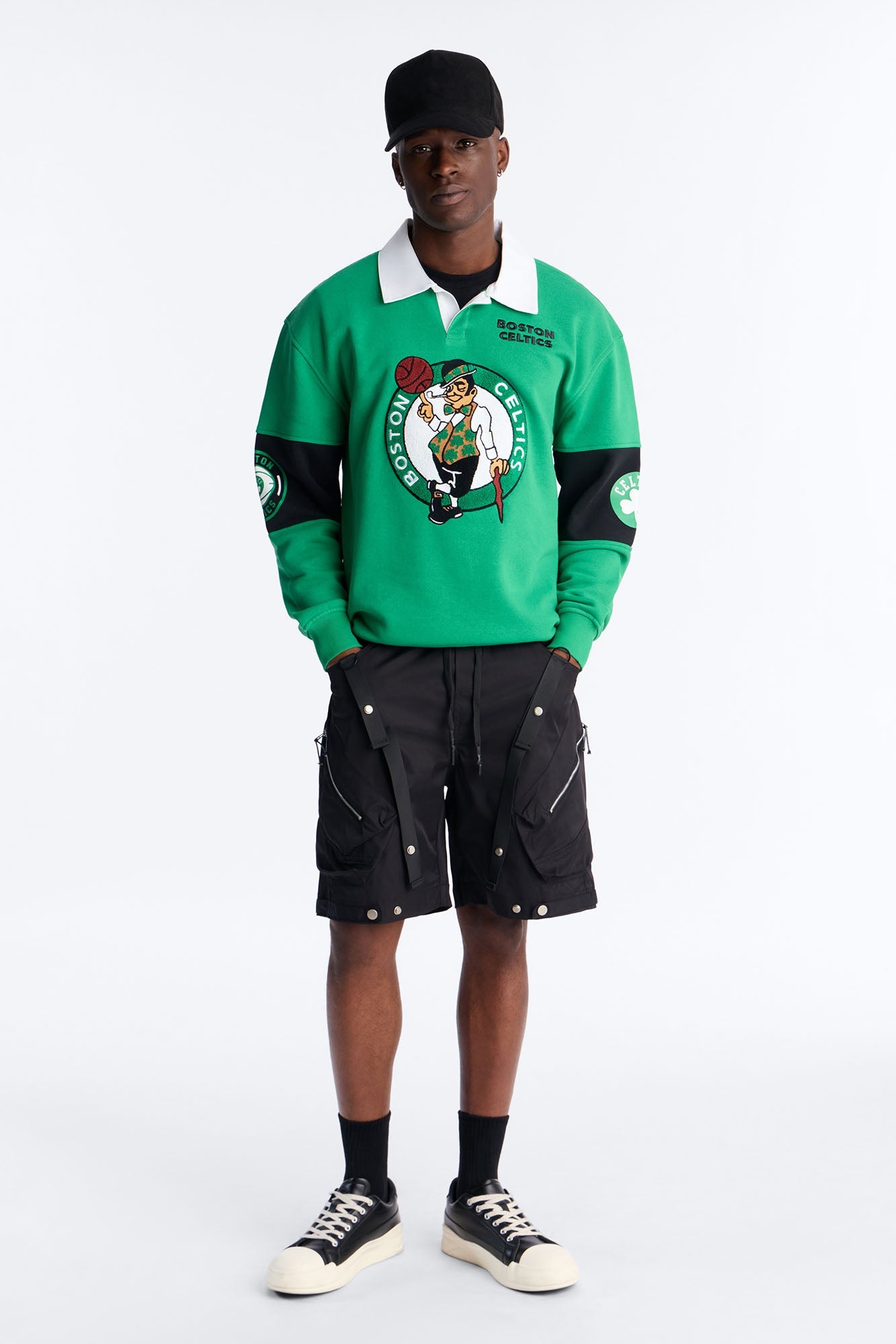 Celtics Long Sleeve Fleece Polo - Kelly Green