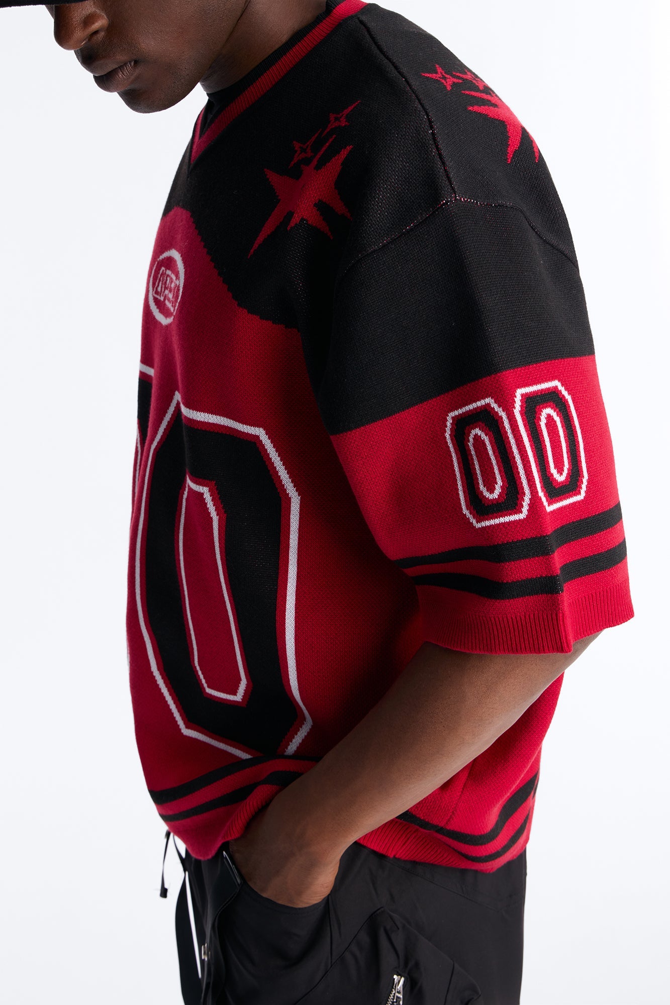 Short Sleeve Graphic Jersey Sweater - Red/Black