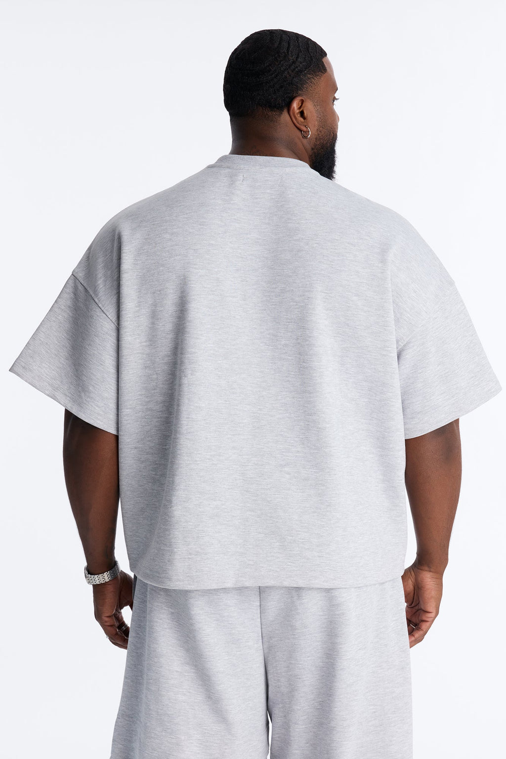 Structured Fleece Embossed Number Tee - Heather Grey