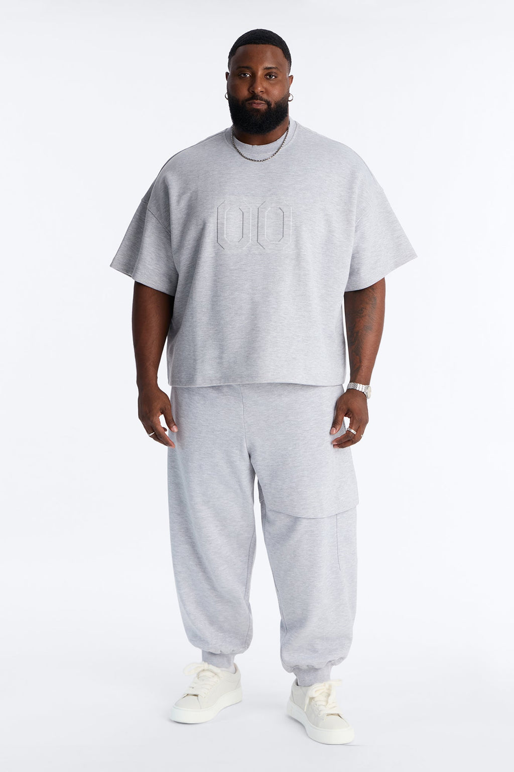 Structured Fleece Embossed Cargo Joggers - Heather Grey