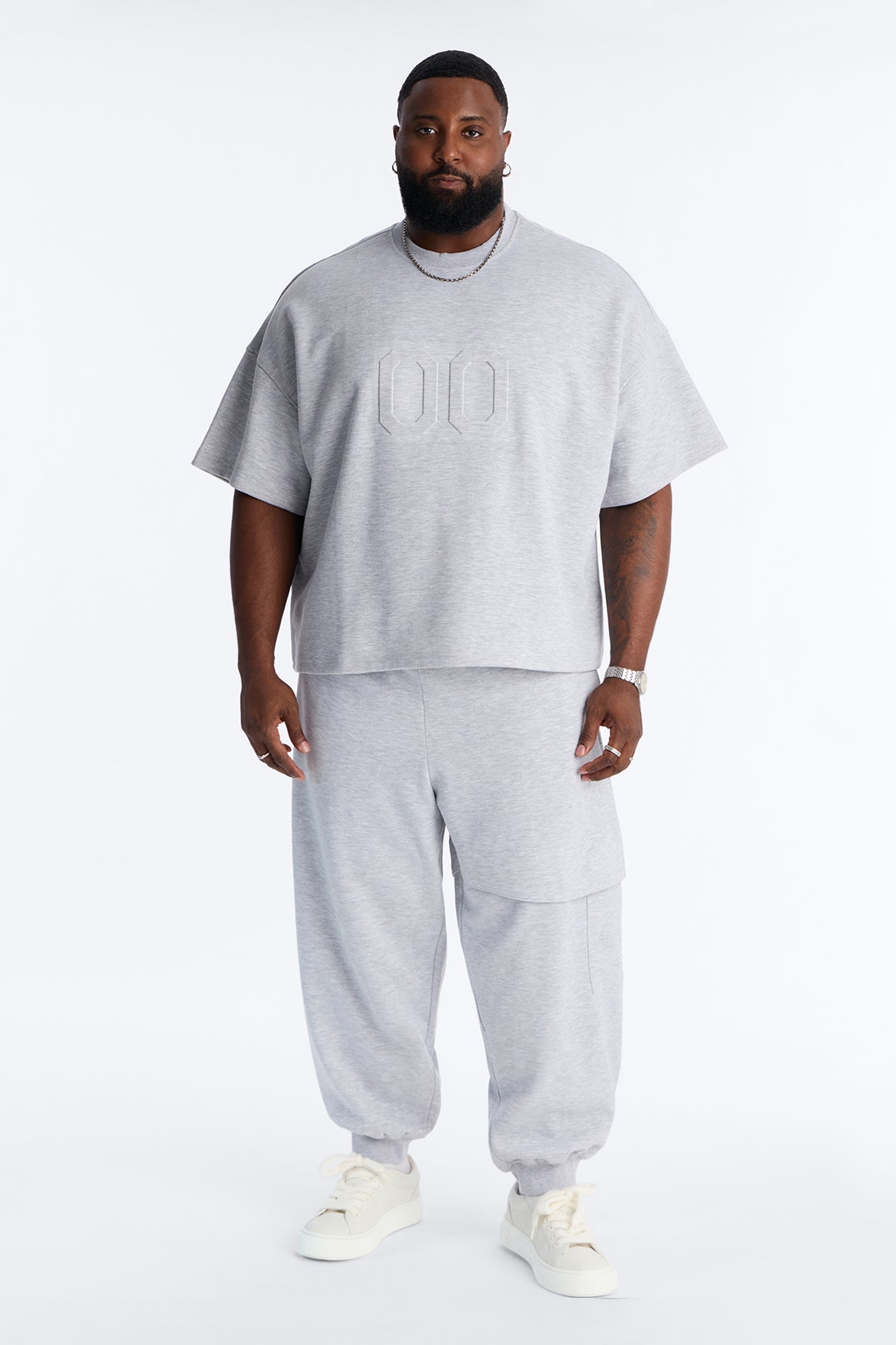 Structured Fleece Embossed Cargo Joggers - Heather Grey