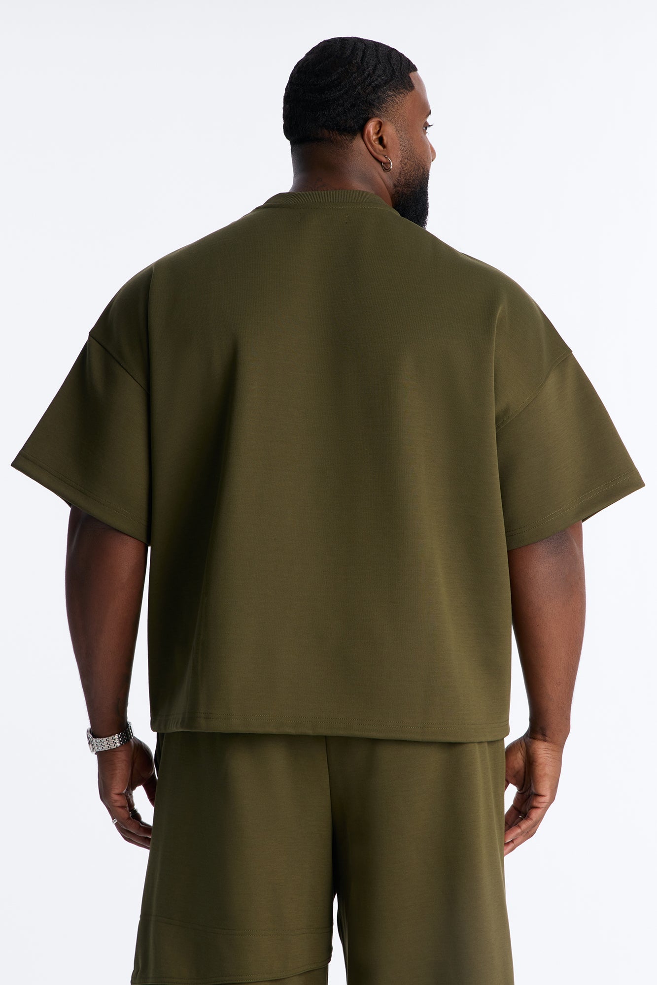 Structured Fleece Embossed Number Tee - Olive