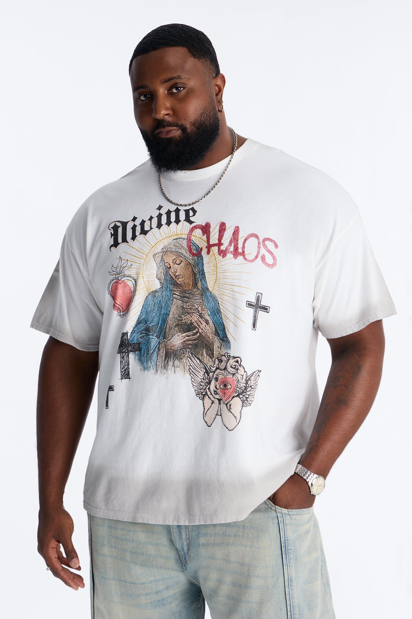 Divine Chaos Oversized Short Sleeve Tee - White