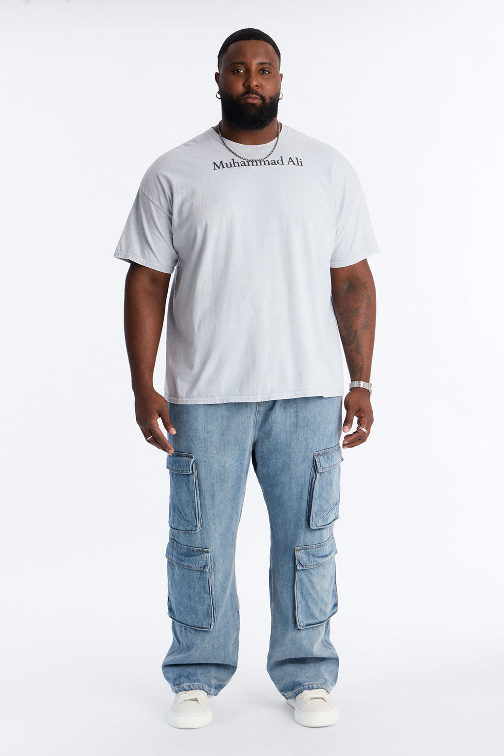 Muhammad Ali Sting Like A Bee Puff Print Short Sleeve Tee - Grey Mineral Wash