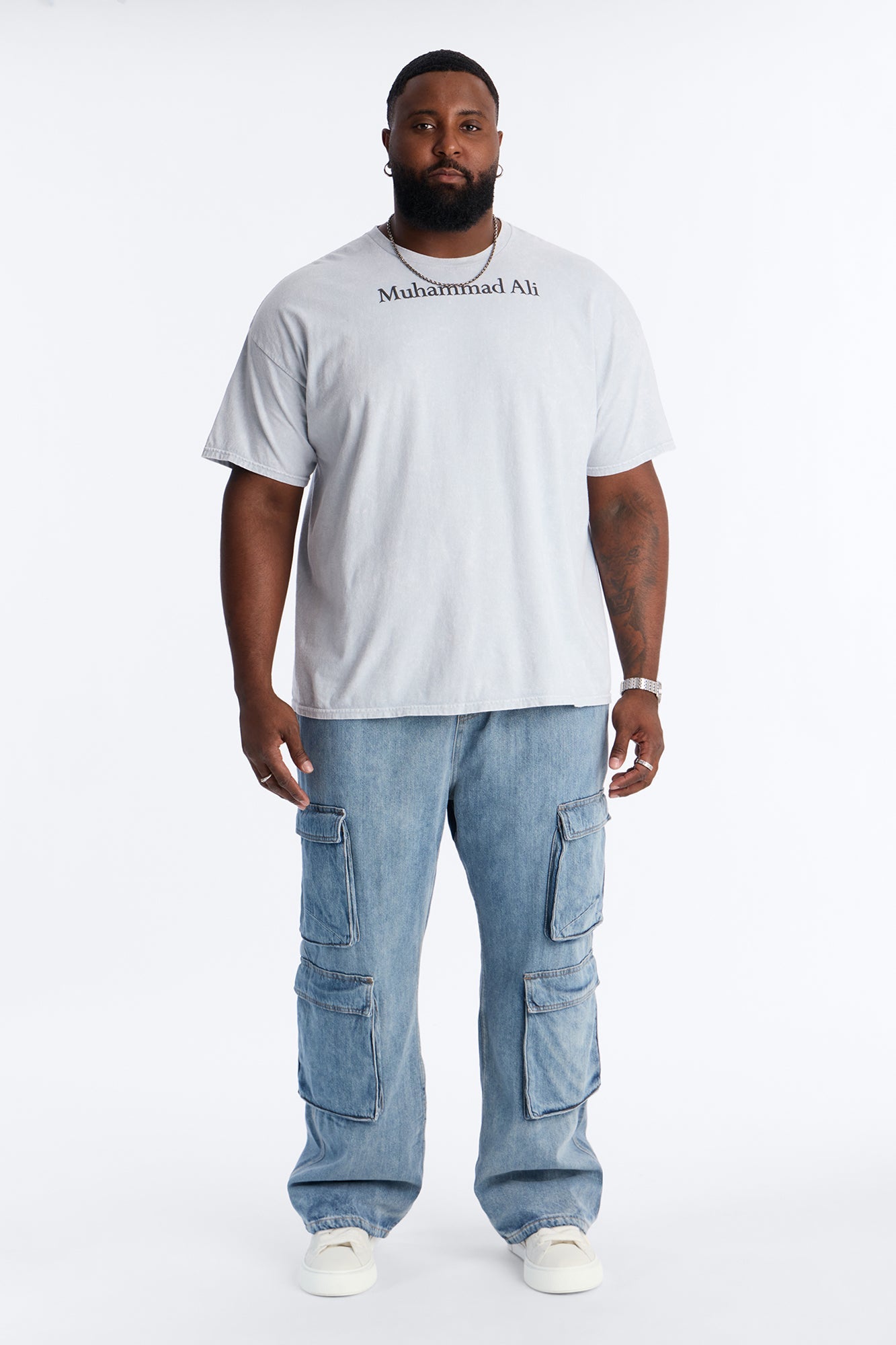 Muhammad Ali Sting Like A Bee Puff Print Short Sleeve Tee - Grey Mineral Wash
