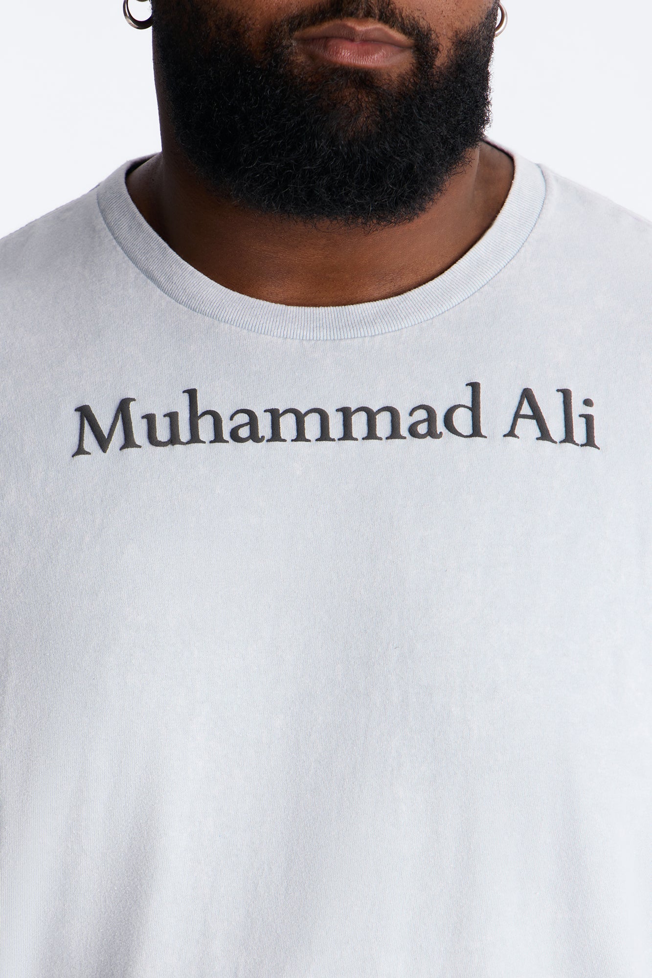 Muhammad Ali Sting Like A Bee Puff Print Short Sleeve Tee - Grey Mineral Wash