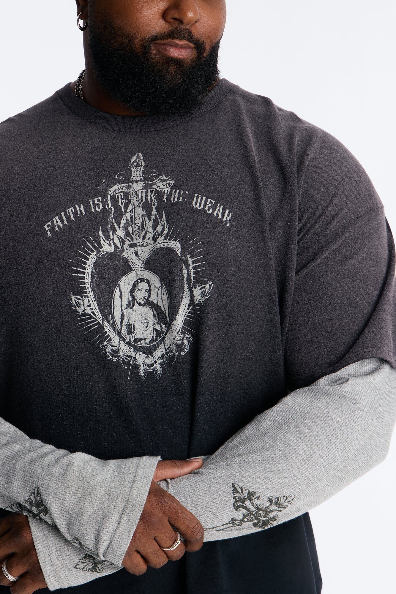 Cross My Heart 2fer Long Sleeve Tee - Black