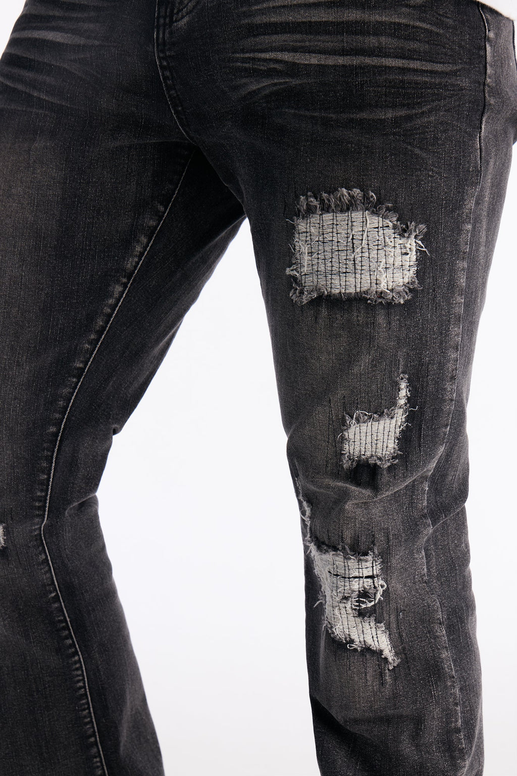 Stacked Skinny Flare Classic Destroyed Jeans - Black Wash
