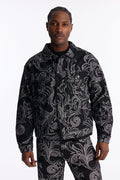 Relaxed Cropped Baroque Jacquard Denim Jacket - Black Wash