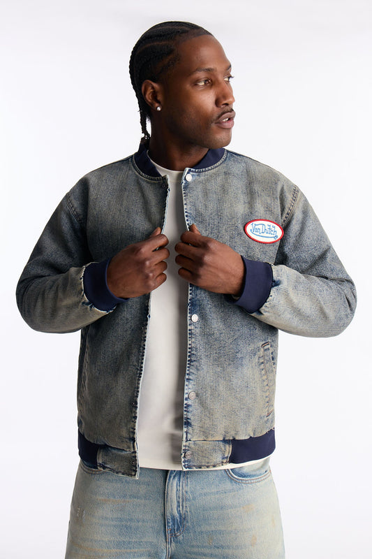 Von Dutch Denim Patch Bomber - Vintage Blue Wash