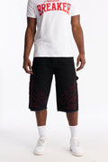 Baggy Flamed Jewel Carpenter Denim Short - Black