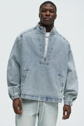 Distressed Denim Anorak Jacket - Light Wash