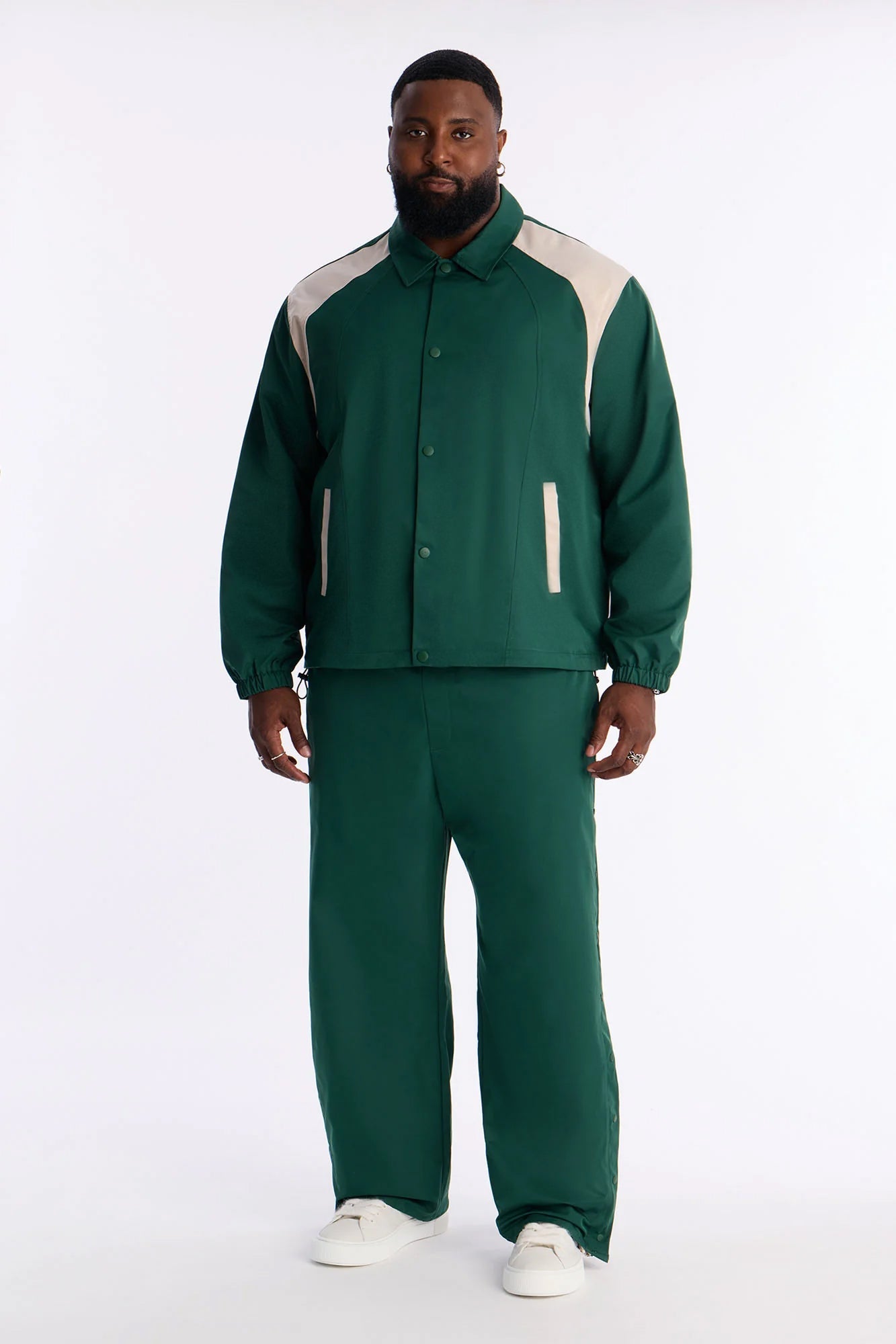 Relaxed Button Detailed Contrast Panel Coach Jacket - Green