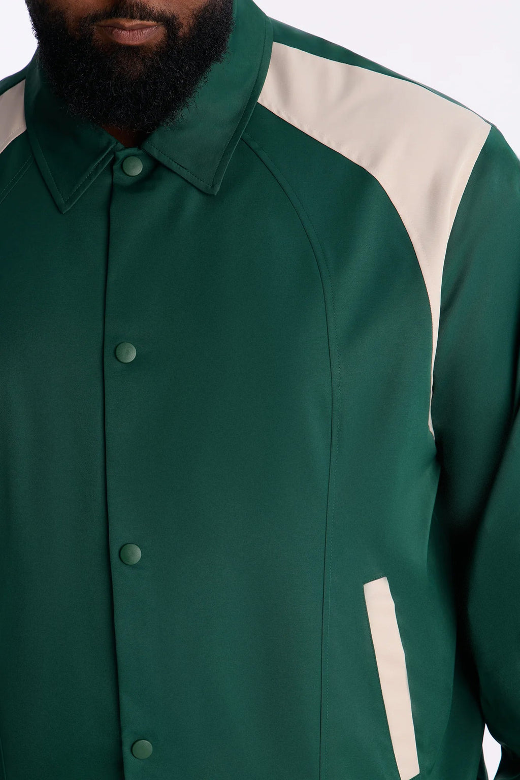 Relaxed Button Detailed Contrast Panel Coach Jacket - Green