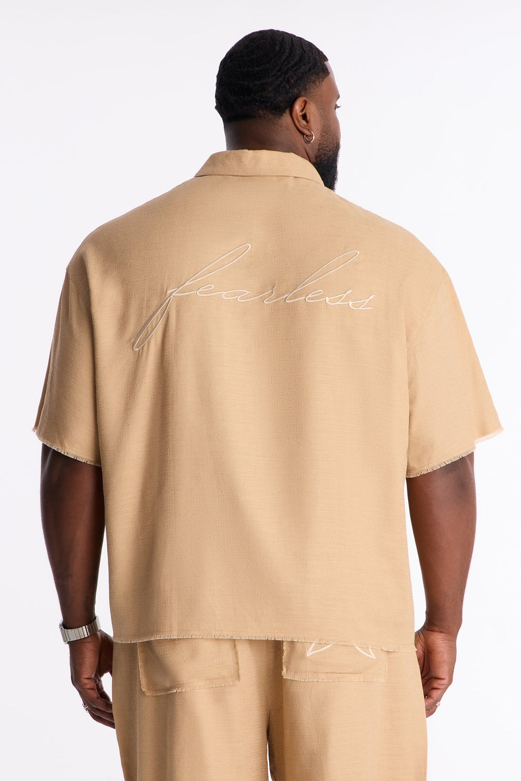 Oversized Tropic Fearless Polo Shirt - Tan