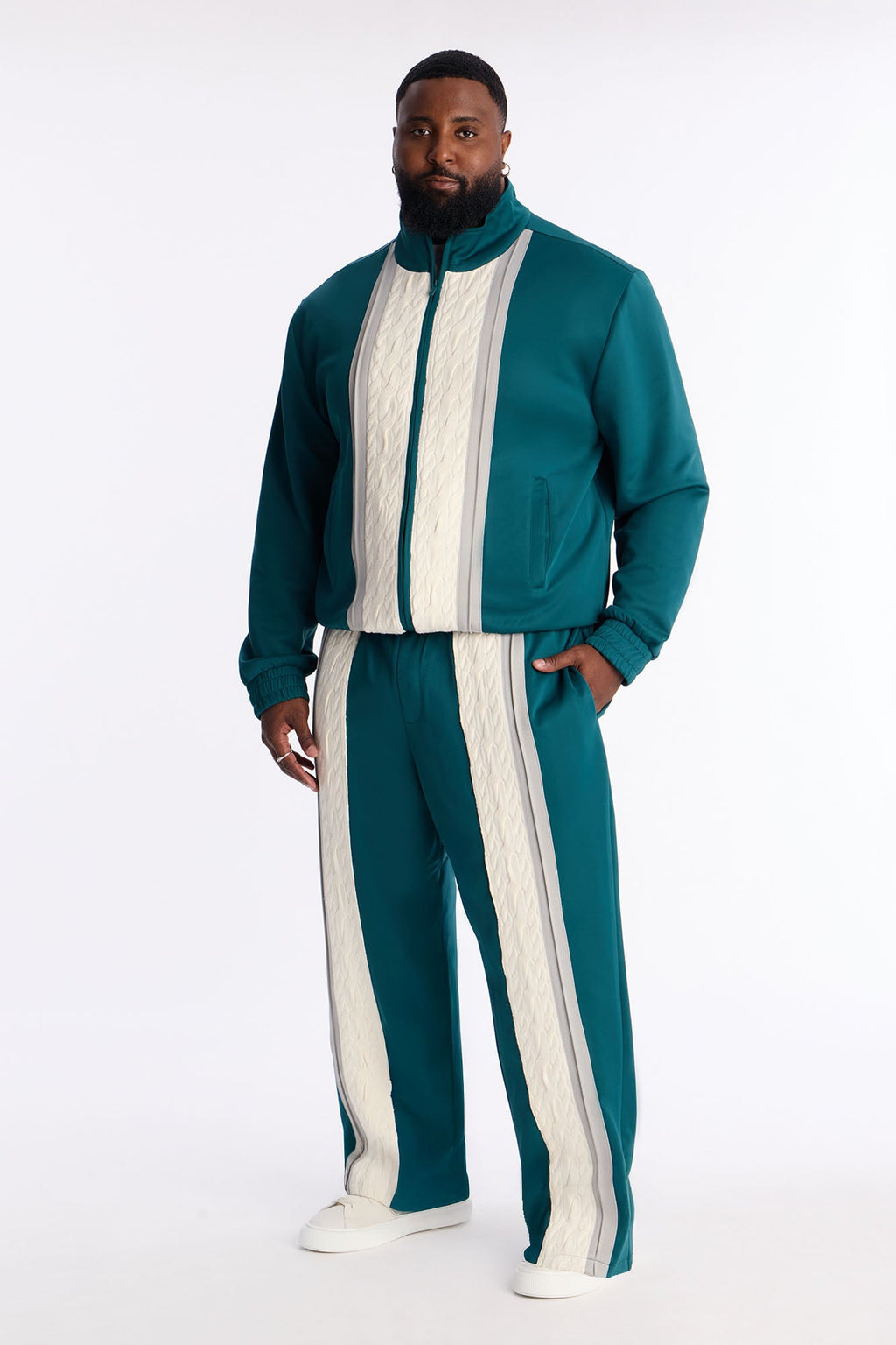 Straight Contrast Panel Knitted Track Pant - Teal