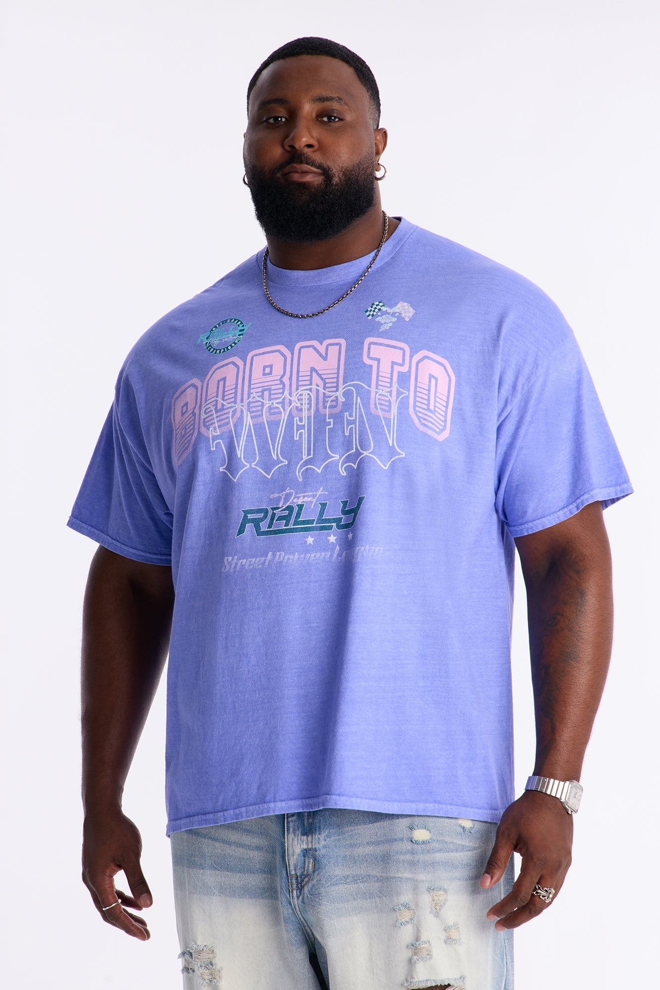 Born To Win Oversized Short Sleeve Tee - Purple