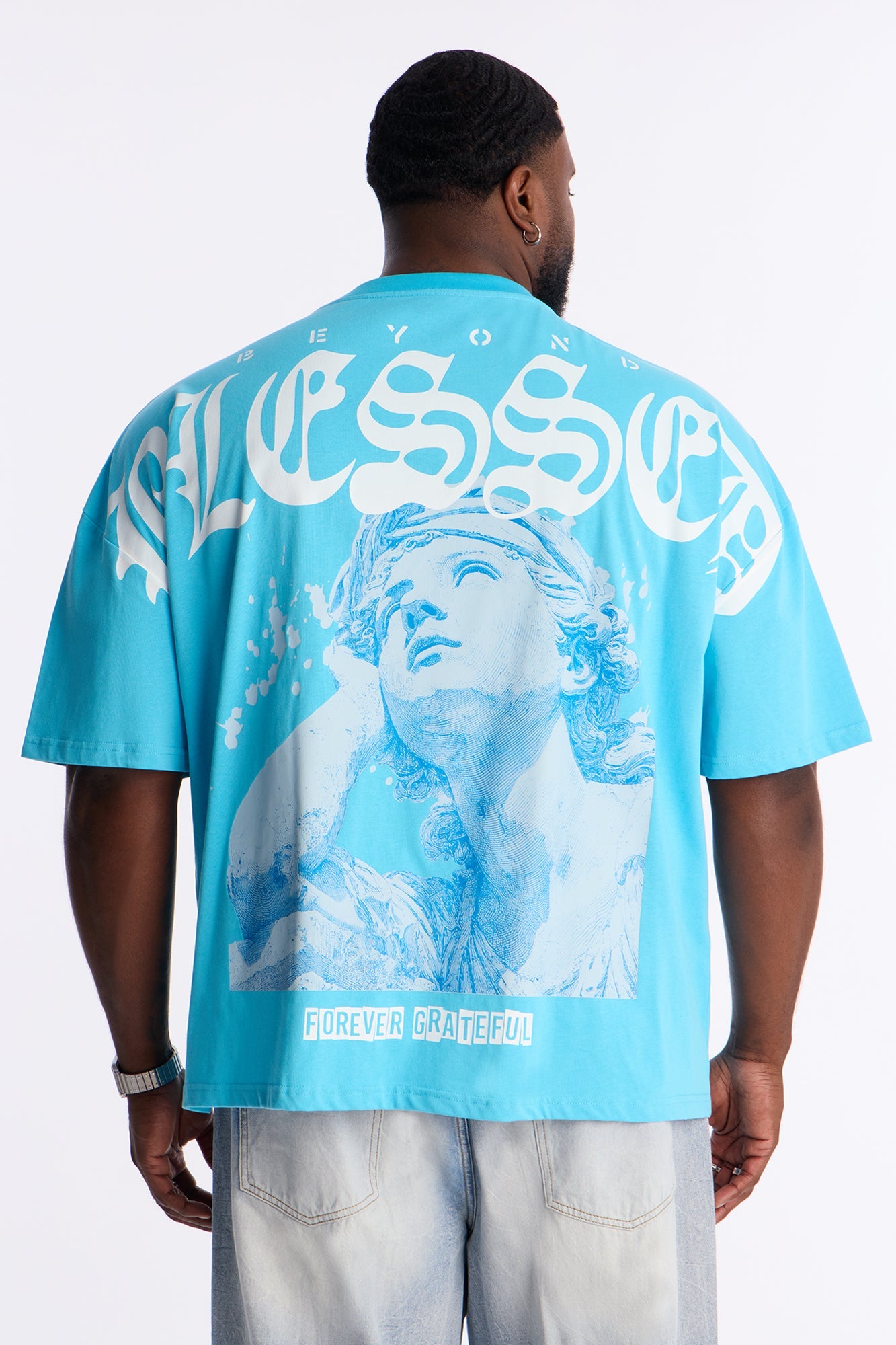 Beyond Blessed Oversized Premium Short Sleeve Tee - Light Blue