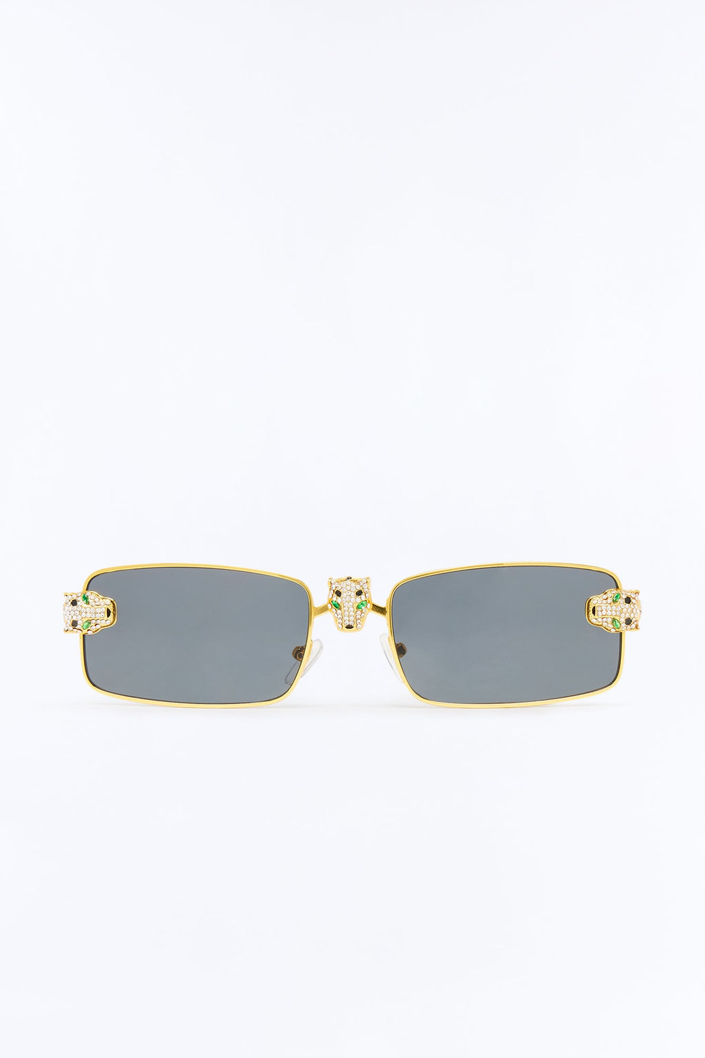 Iced Panther Rectangle Metal Sunglasses - Gold/Black