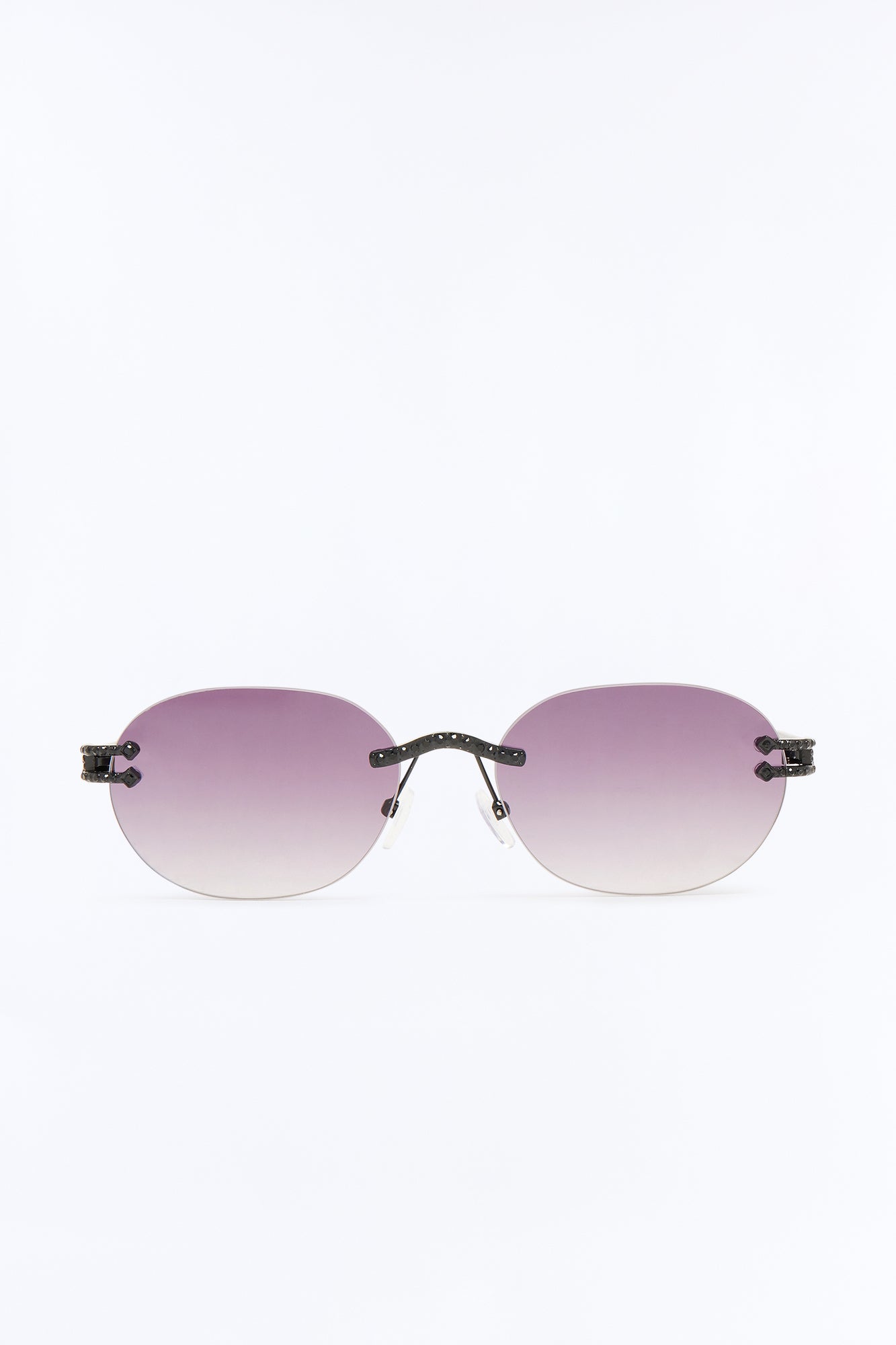 Embellished Round Frameless Metal Sunglasses - Gunmetal