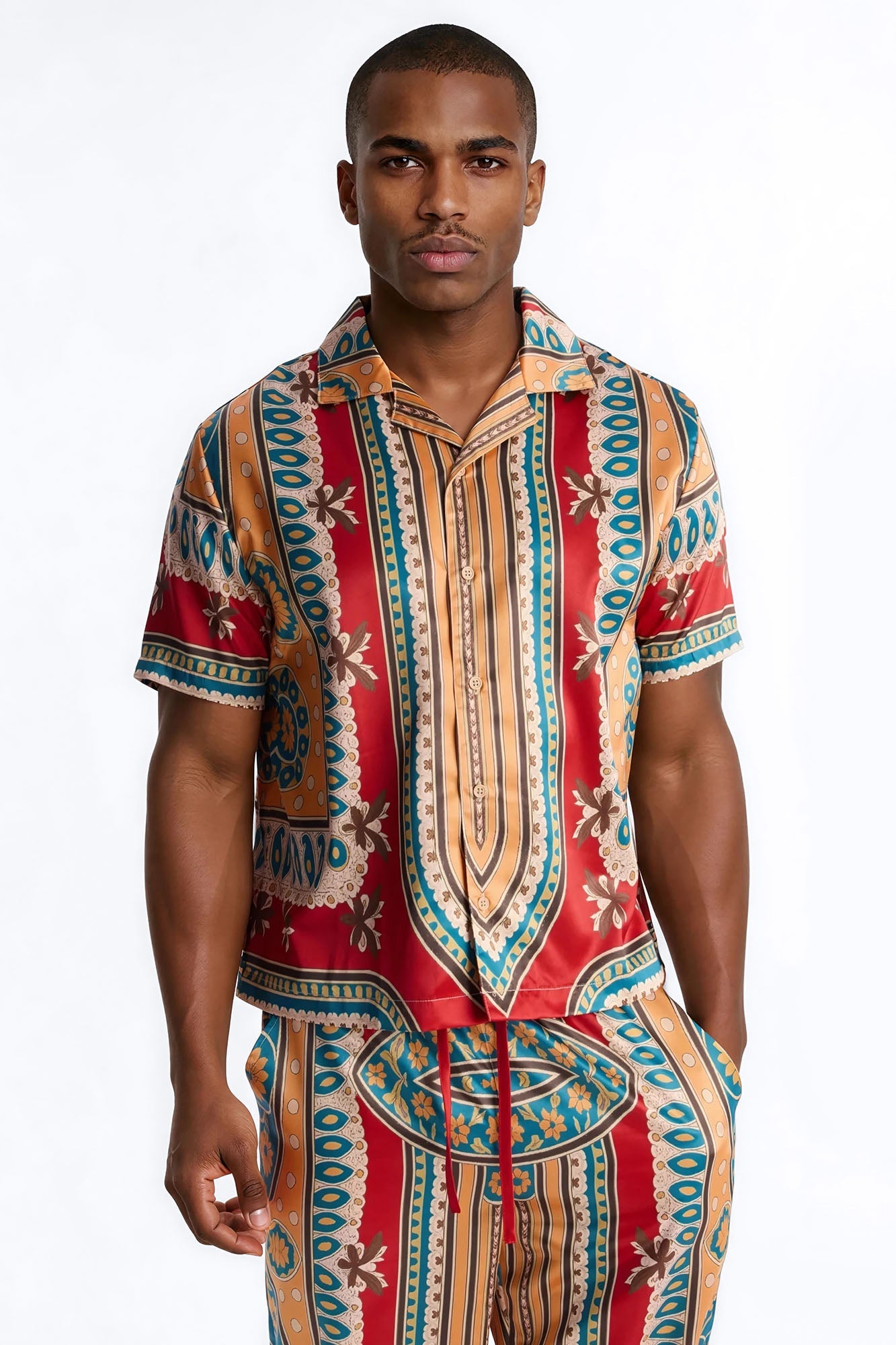 Monaco Cuban Collar Button Up Shirt - Burgundy